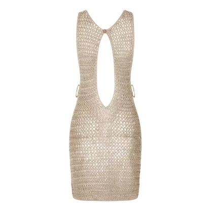 Crochet Sleeveless Cut Out Beach Summer Mini Dress