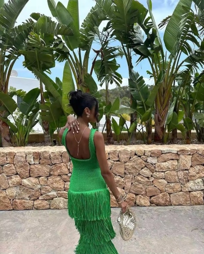 Tassel Sleeveless Bodycon Summer Vacation Holiday Maxi Dress