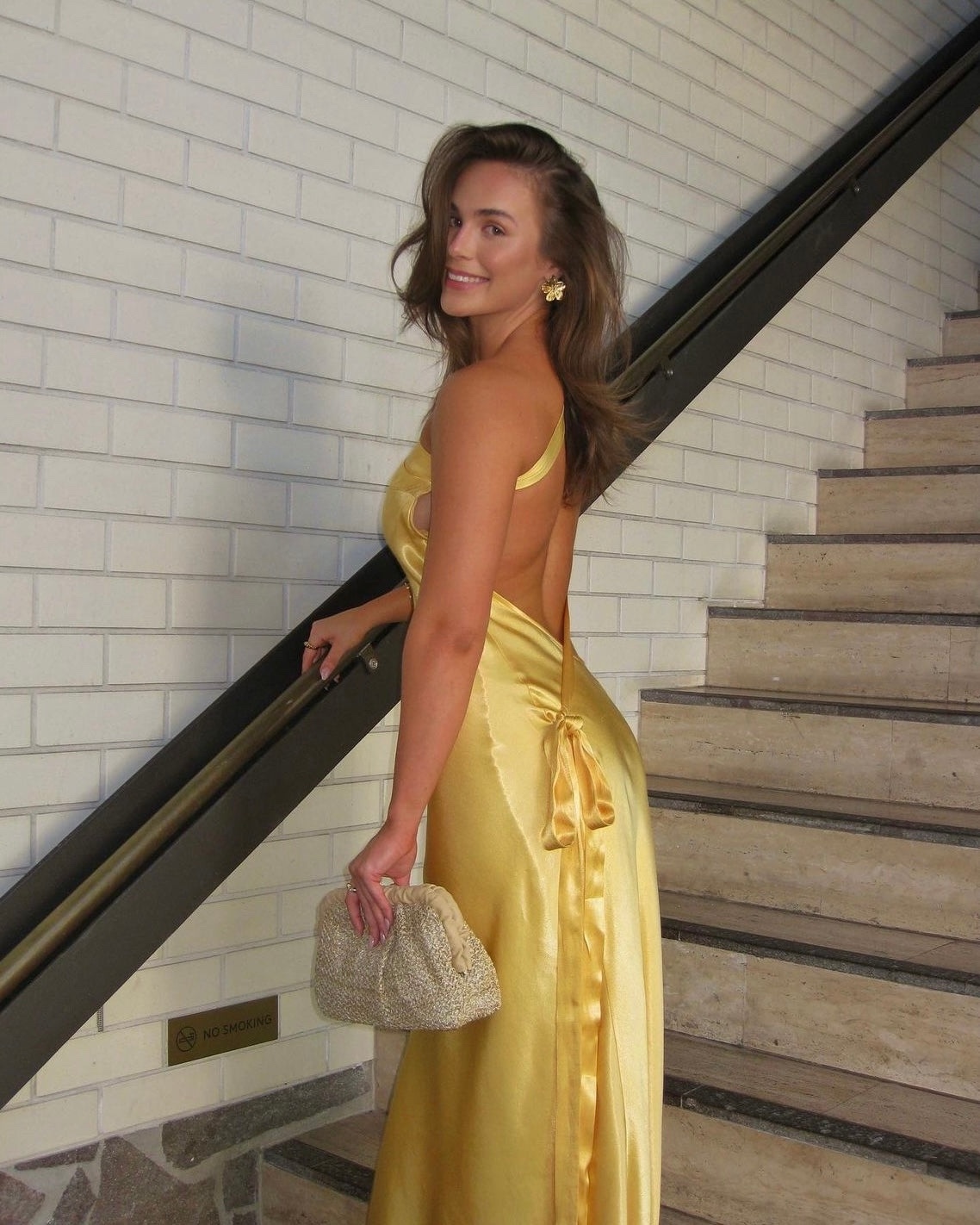 Yellow Open Back One Shoulder Backless Maxi Dress