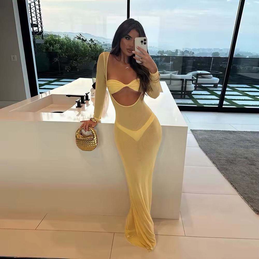 Scoop Neck Long Sleeve 3 Piece Triangle Bikini Set