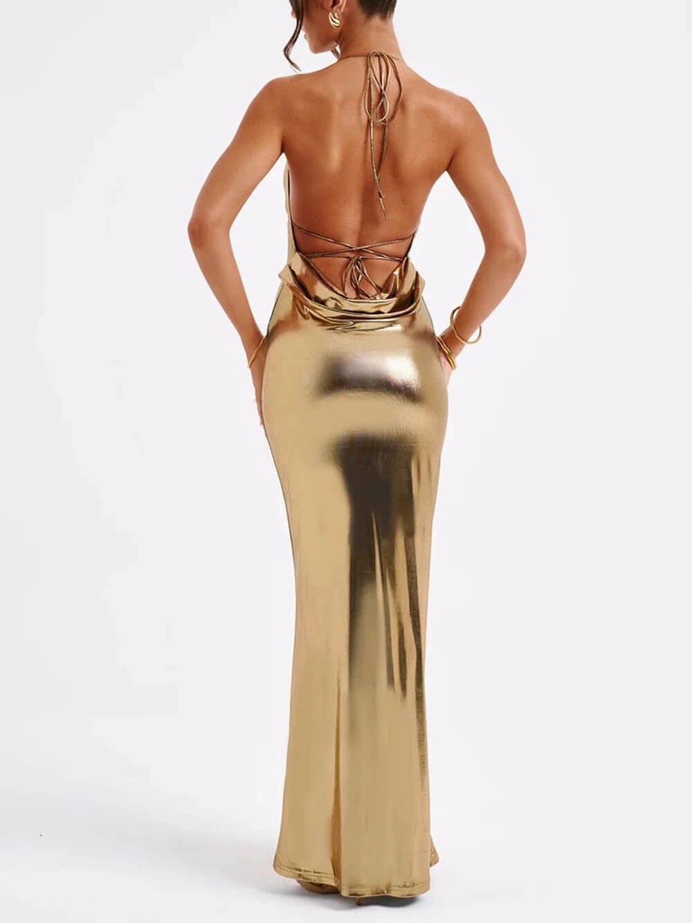 Shiny Metallic Bodycon Maxi Dress