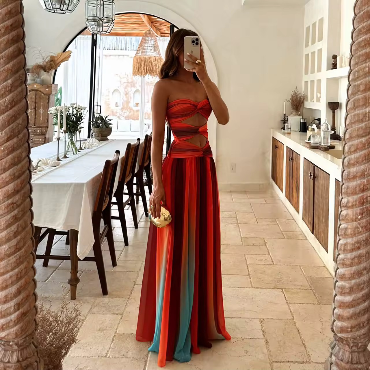 Strapless Summer Vacation A Line Maxi Dress
