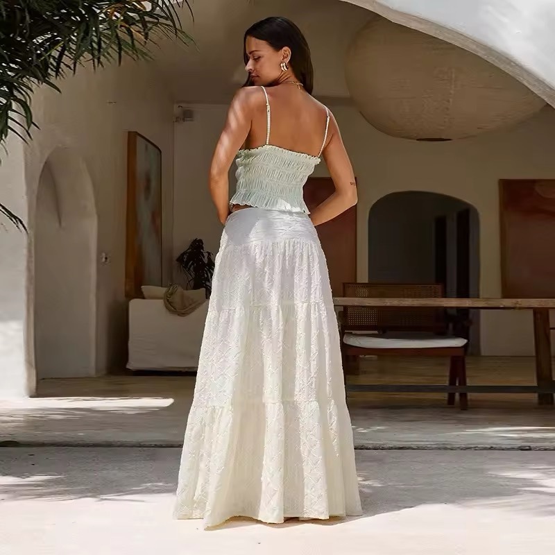White Side Spilt Long Summer Vacation Maxi Skirt