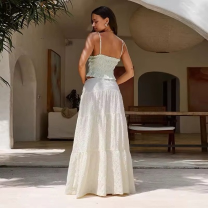 White Side Spilt Long Summer Vacation Maxi Skirt