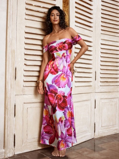 Floral Off Shoulder Vacation Maxi Dress