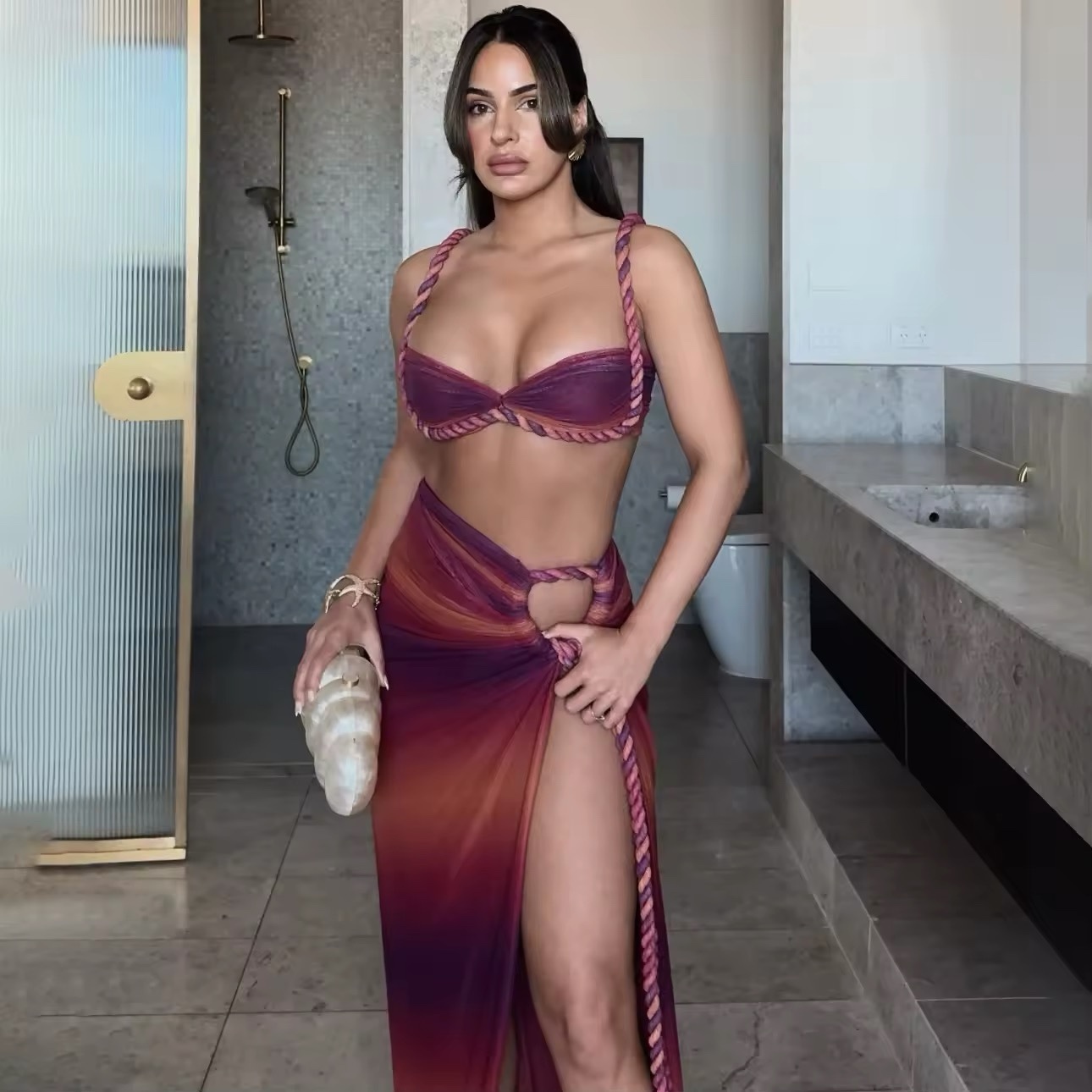 Gradient Bandeau Strap 3 Piece Bikini Set
