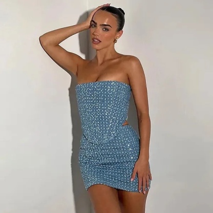 Blue Sequined Denim 2 Piece Co-ord Set