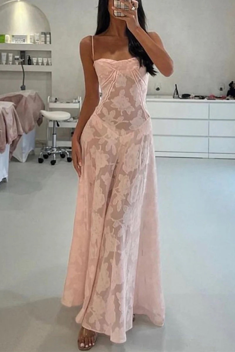 Pink Patterned Floral Sleeveless Summer Maxi Dress