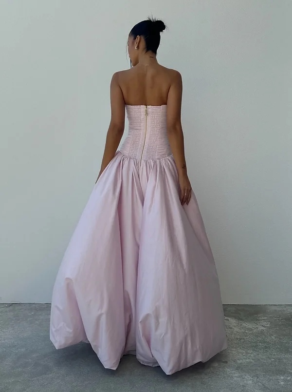 Pink Bubble Hem Ruffle Formal Maxi Dress