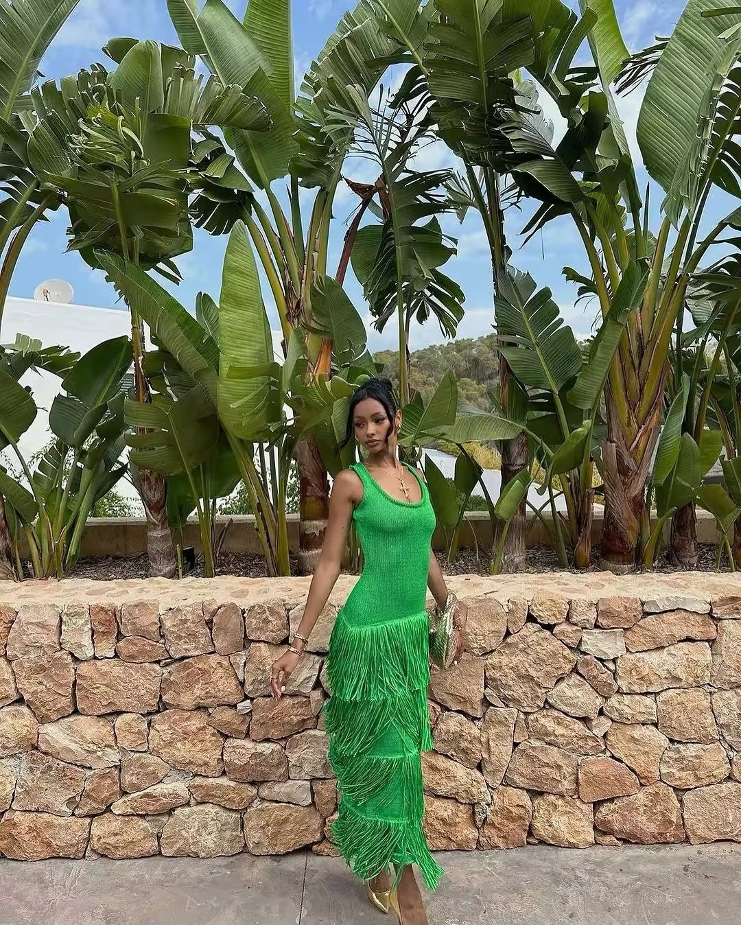 Tassel Sleeveless Bodycon Summer Vacation Holiday Maxi Dress