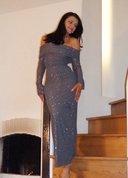 Off Shoulder Strapless Glitter Sequin Bodycon Maxi Dress