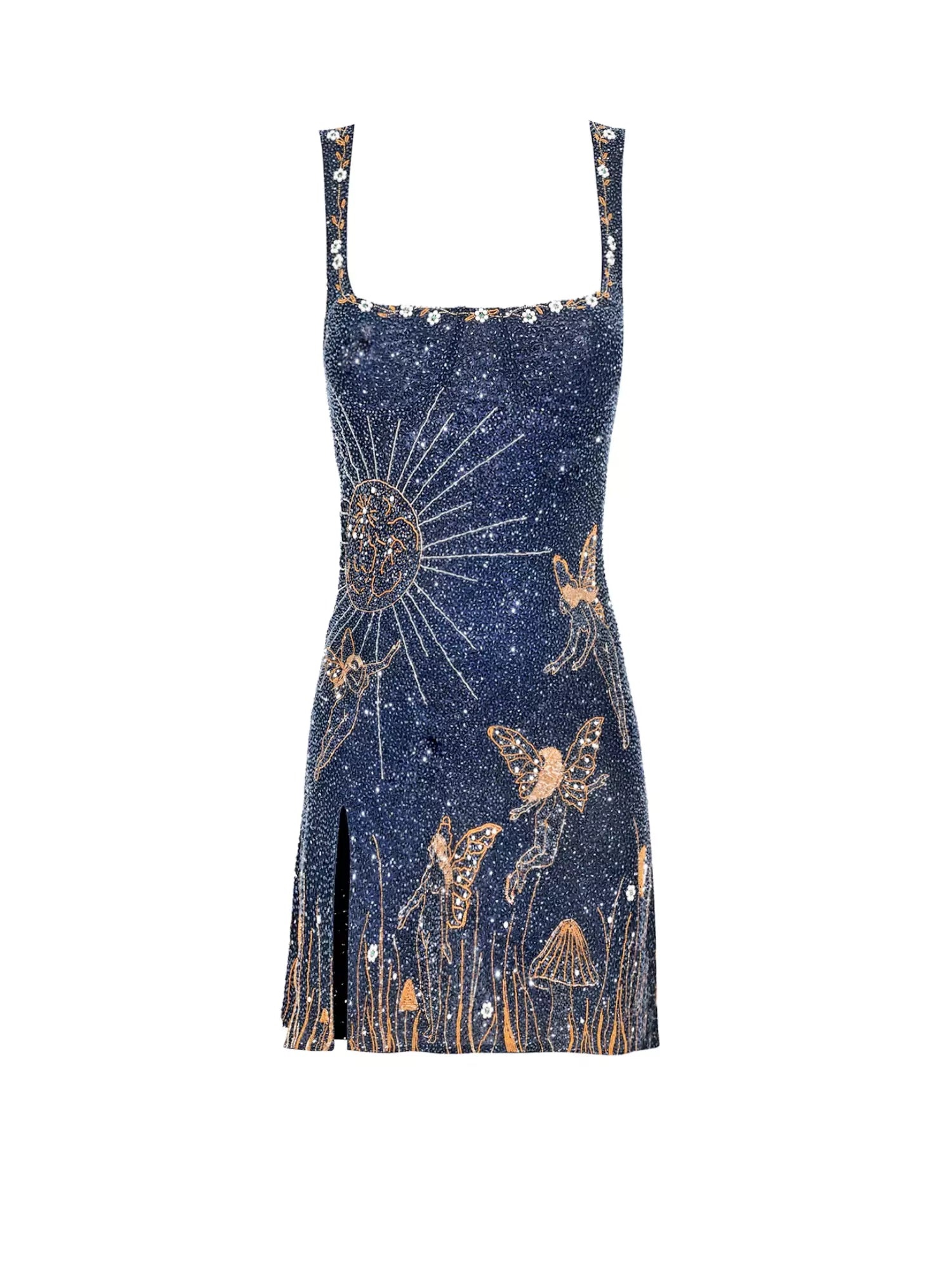 Blue A-Line Sequin Glitter Party Mini Dress