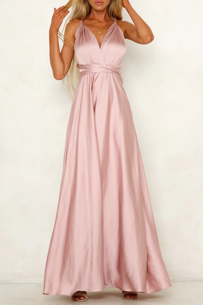 Silk Satin Sleeveless V Neck Occasion Maxi Dress
