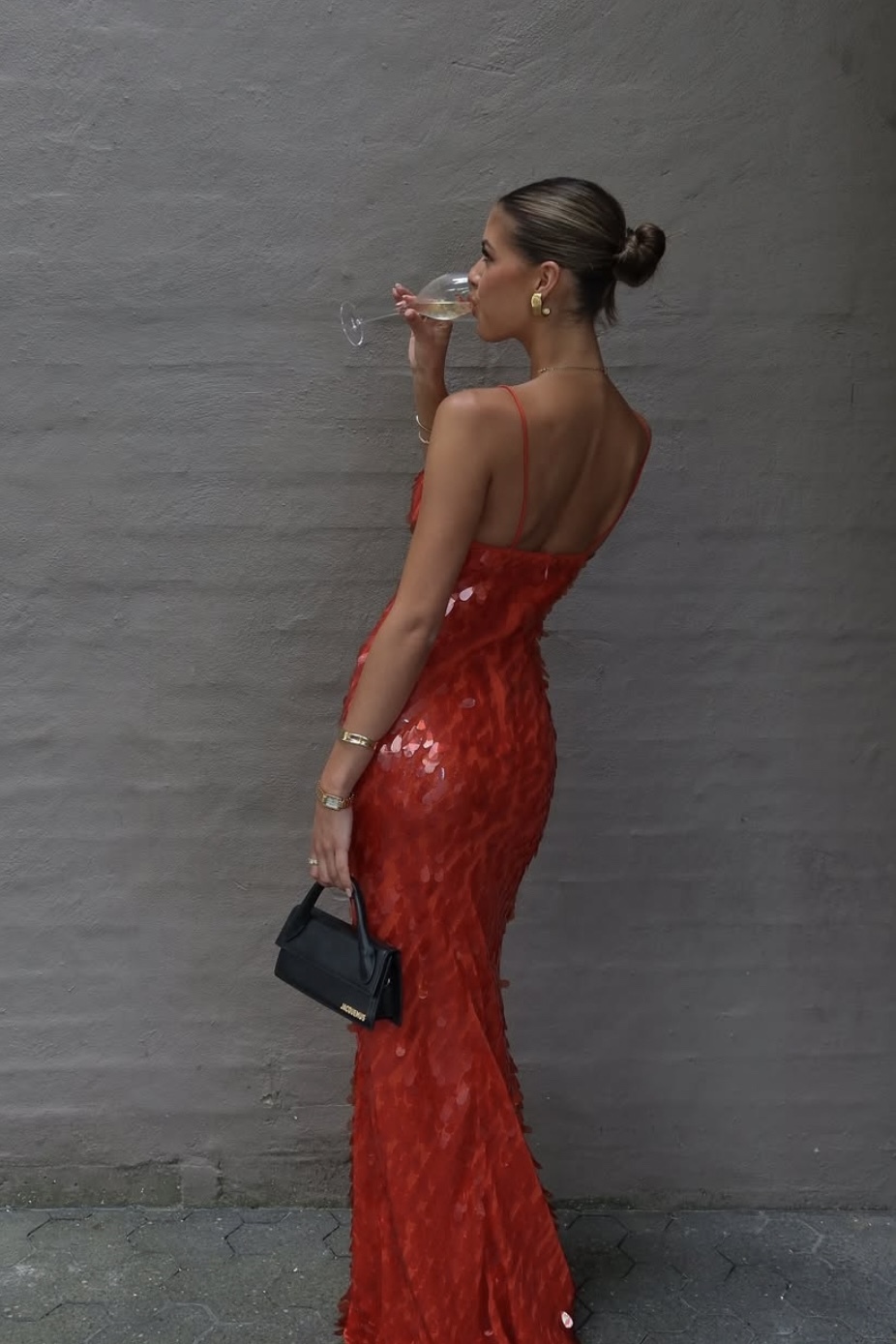 Red Sequin Mermaid V Neck Maxi Dress