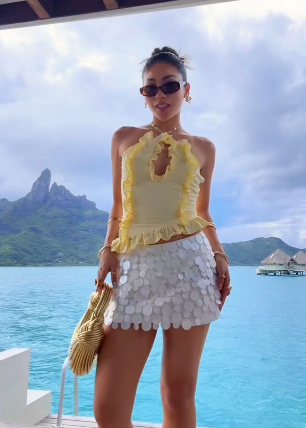 White Sequin Summer Vacation Mini Skirt