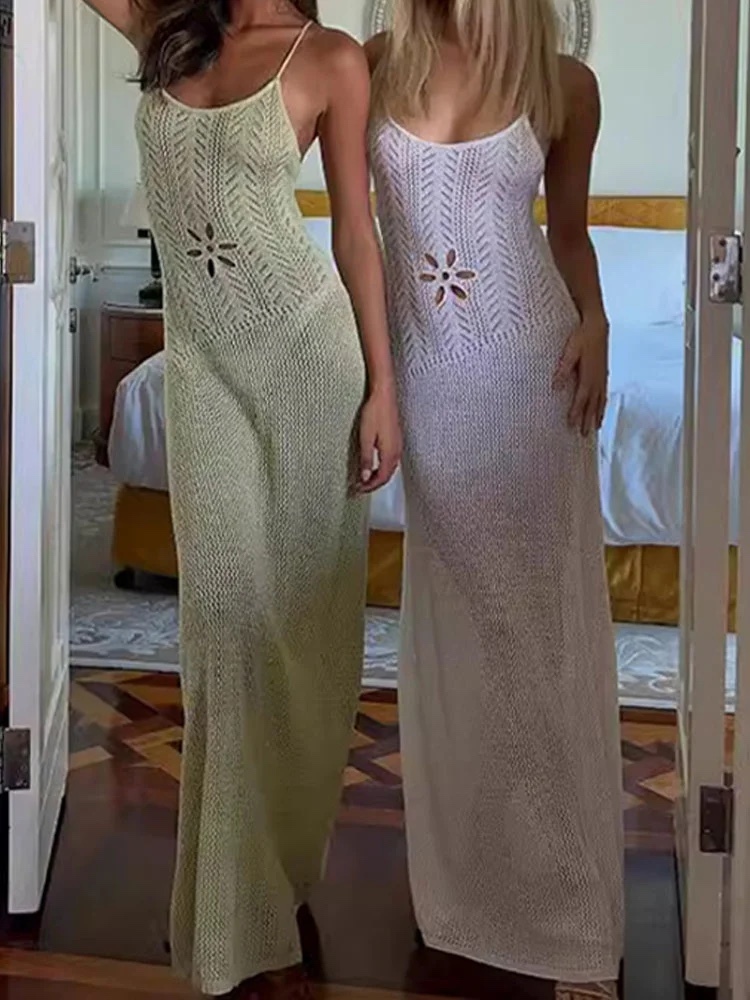 Floral Backless Crochet Summer Vacation Beach Holiday Maxi Dress