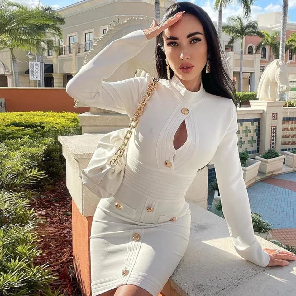 Long Sleeve Button Bodycon Mini Dress