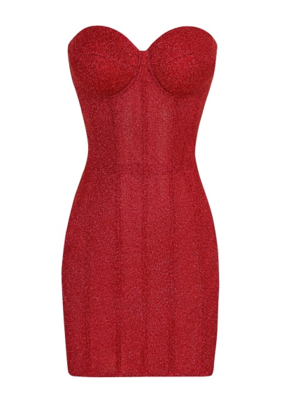 Red Glitter Corset Bodycon Mini Dress
