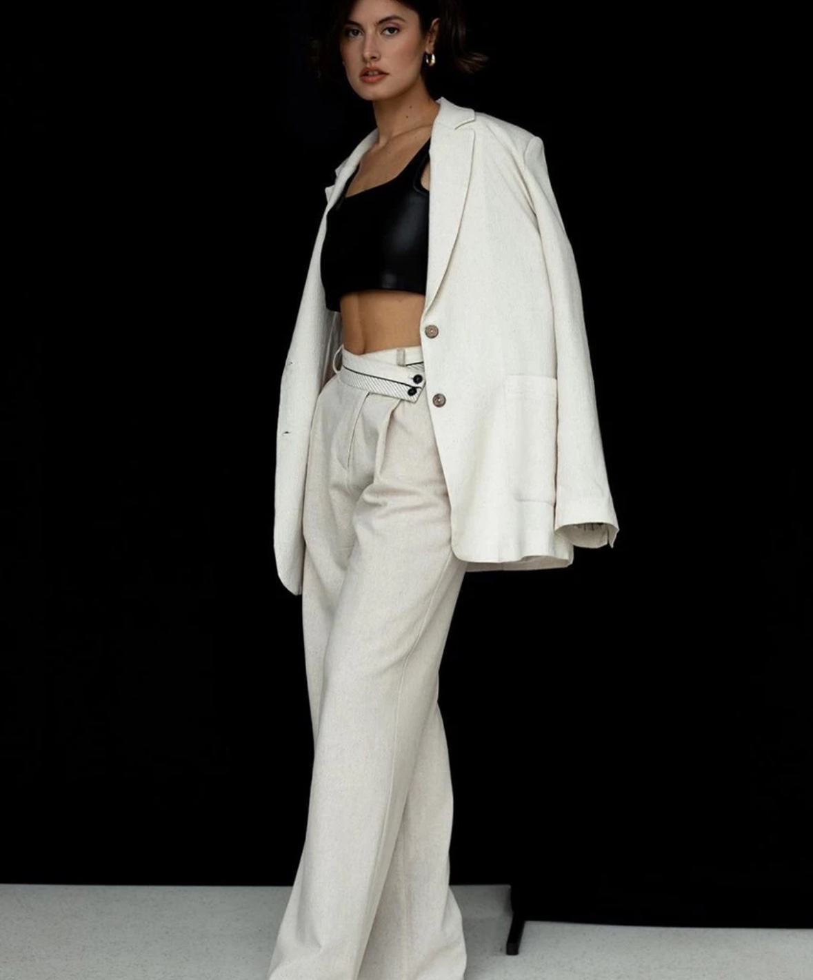 Button Blazer & High Waist Wide Trousers Set