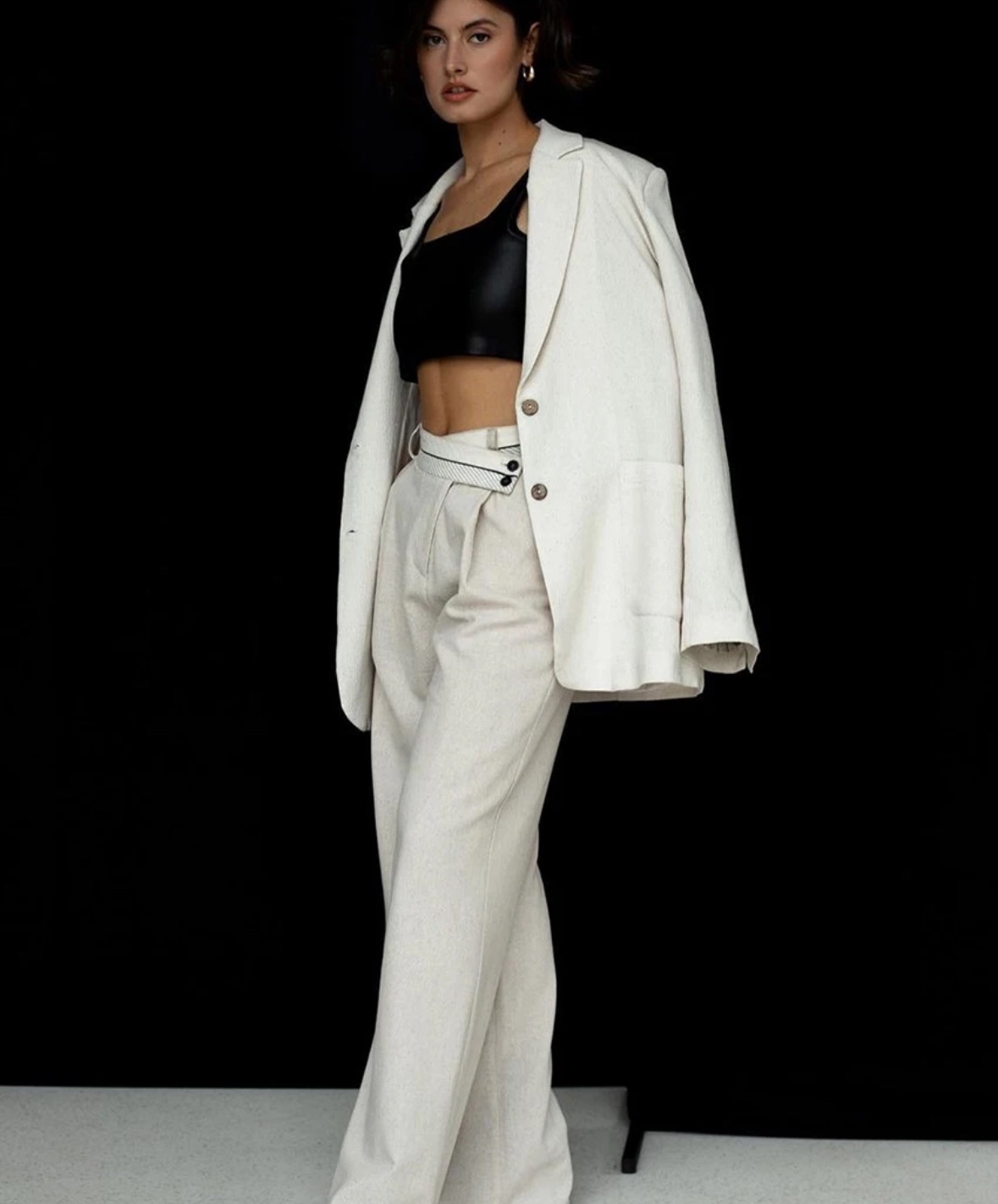 Button Blazer & High Waist Wide Trousers Set