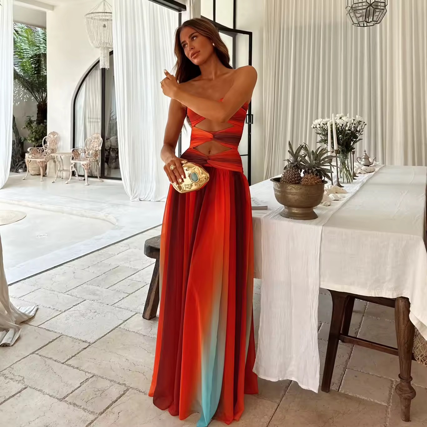 Strapless Summer Vacation A Line Maxi Dress