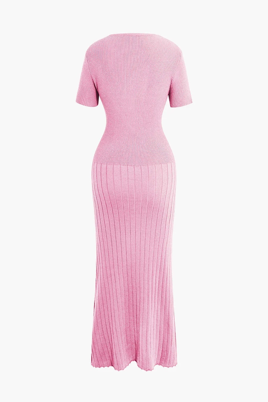Pink Buttoned Short Sleeve V Neck Maxi Dress