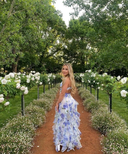 Floral V Neck Ruffle Summer Vacation Maxi Dress