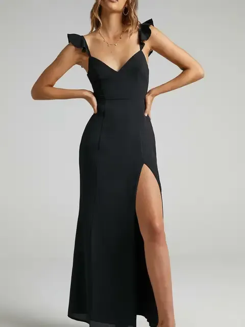 Articat Elegant Sleeveless High Slit Bodycon Party Club Evening Dress Women Pleated High Waisted Vestido Sexy Slim Long Dress