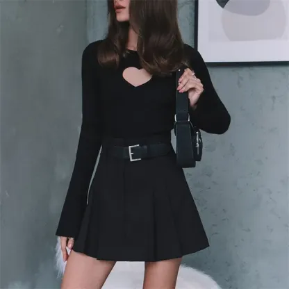 Heart Cut Out Ribbed Long Sleeve Knit Top