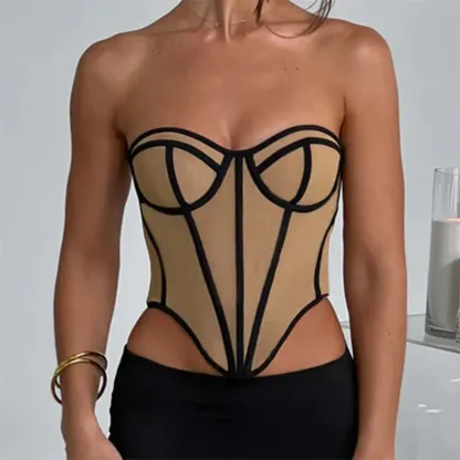 Corset Style Contrast Color Crop Top