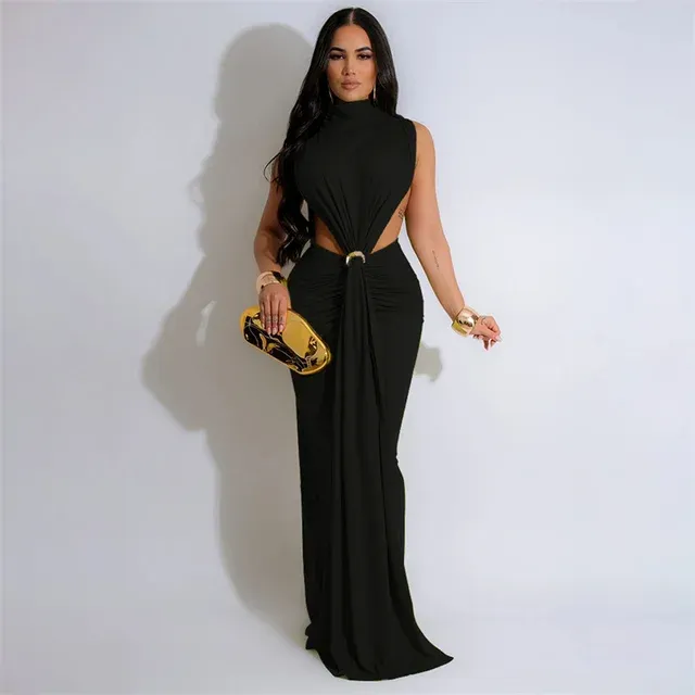 Gold Ring Detail Bodycon Maxi Dress