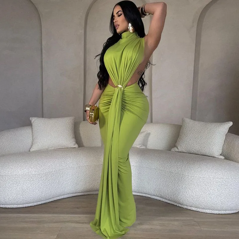 Gold Ring Detail Bodycon Maxi Dress