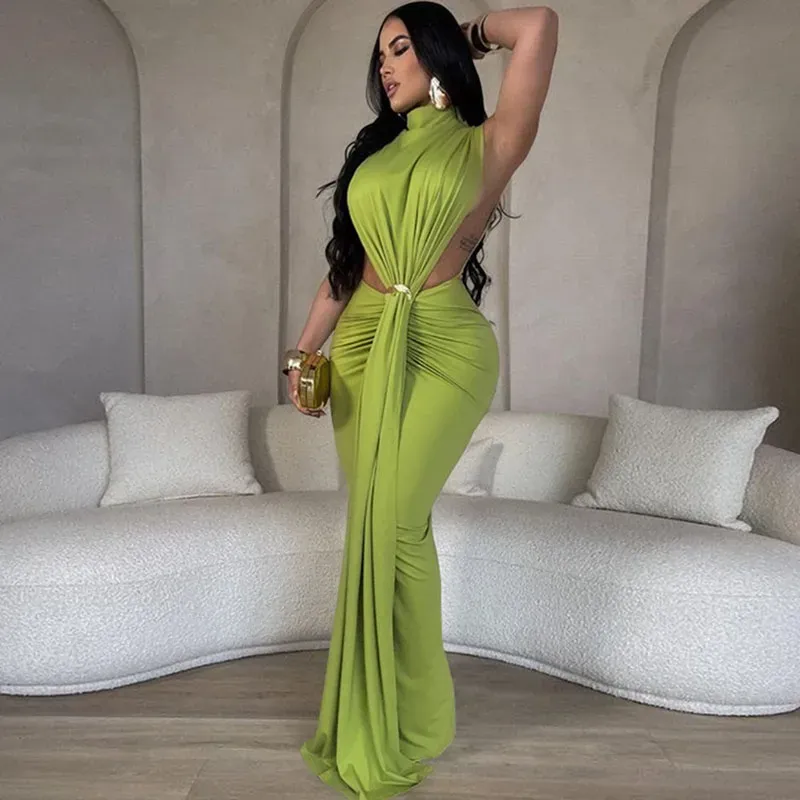 Gold Ring Detail Bodycon Maxi Dress