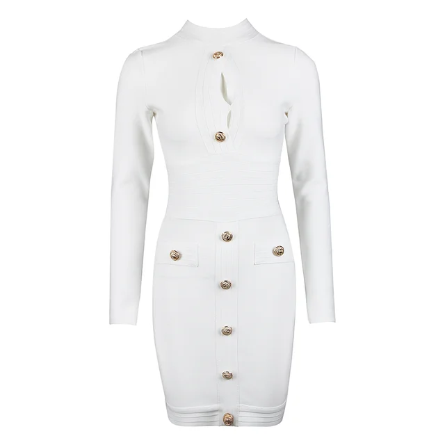 Long Sleeve Button Bodycon Mini Dress