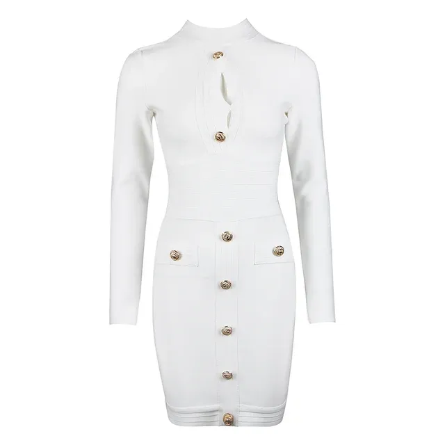 Long Sleeve Button Bodycon Mini Dress