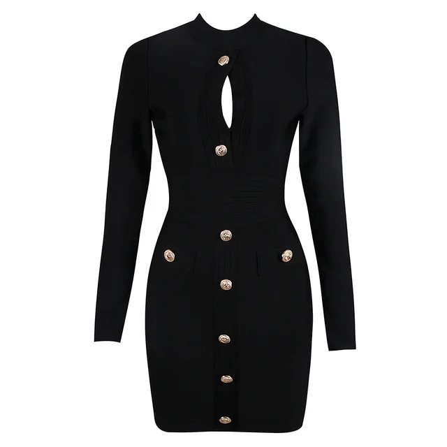 Long Sleeve Button Bodycon Mini Dress