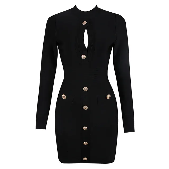 Long Sleeve Button Bodycon Mini Dress