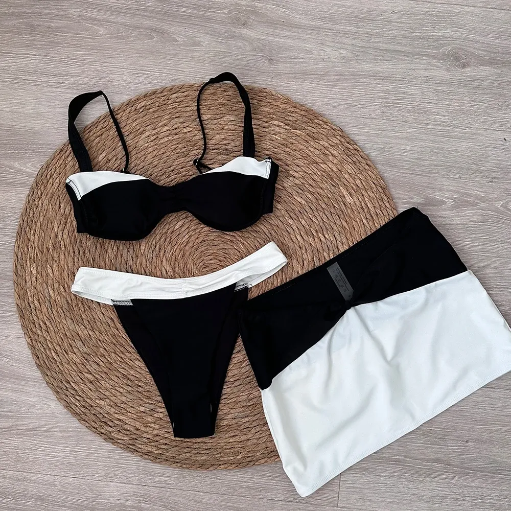 Contrast Color 3 Piece Micro Bikini Set