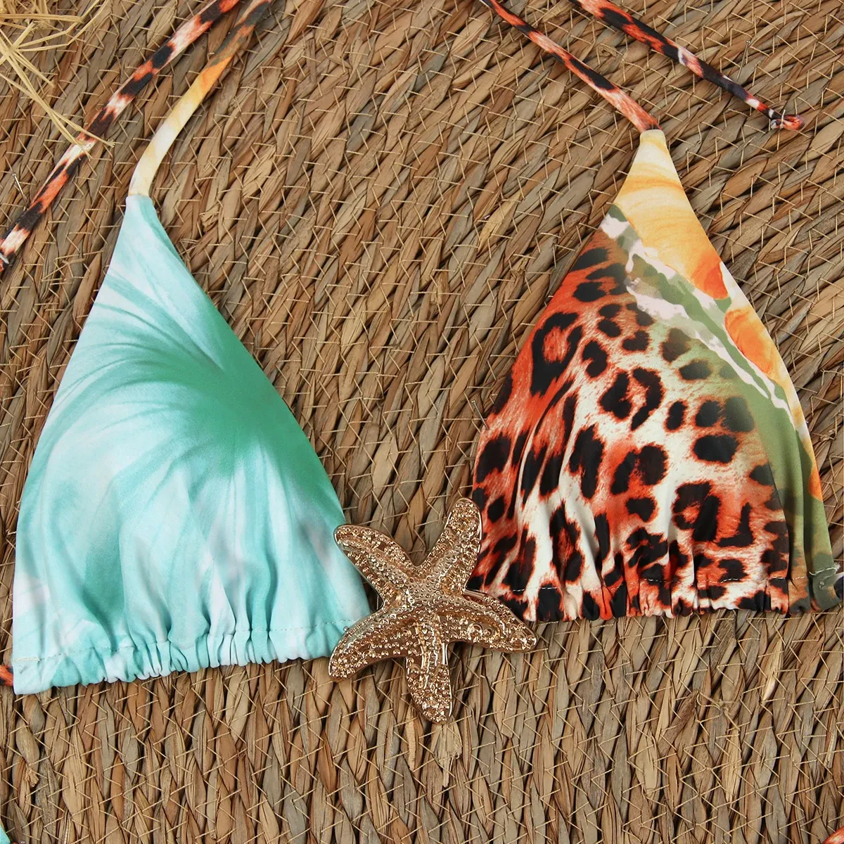 Reversible Floral Print 3 Piece Bikini Set Triangle Halter