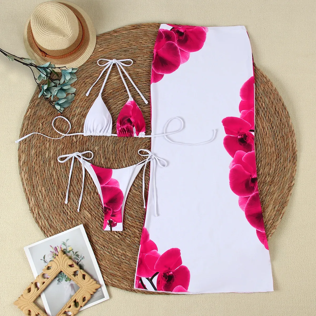 Floral 3 pieces Micro BikiniWith Long Skirt