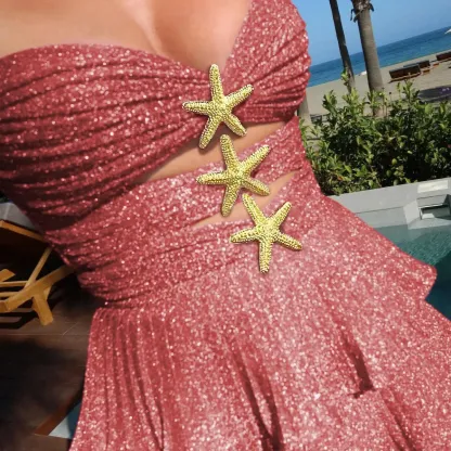 Gold Star Glitter Cut Out A-Line Mini Dress