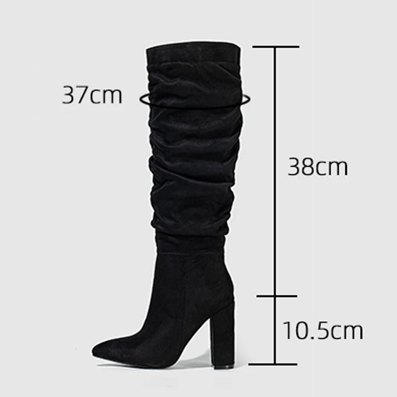 Eilyken Street Style Pleated Pointed Toe Zip Thigh High Boots Female Square Heel Design Over The Knee Women's Shoes