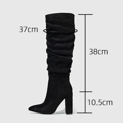 Eilyken Street Style Pleated Pointed Toe Zip Thigh High Boots Female Square Heel Design Over The Knee Women's Shoes