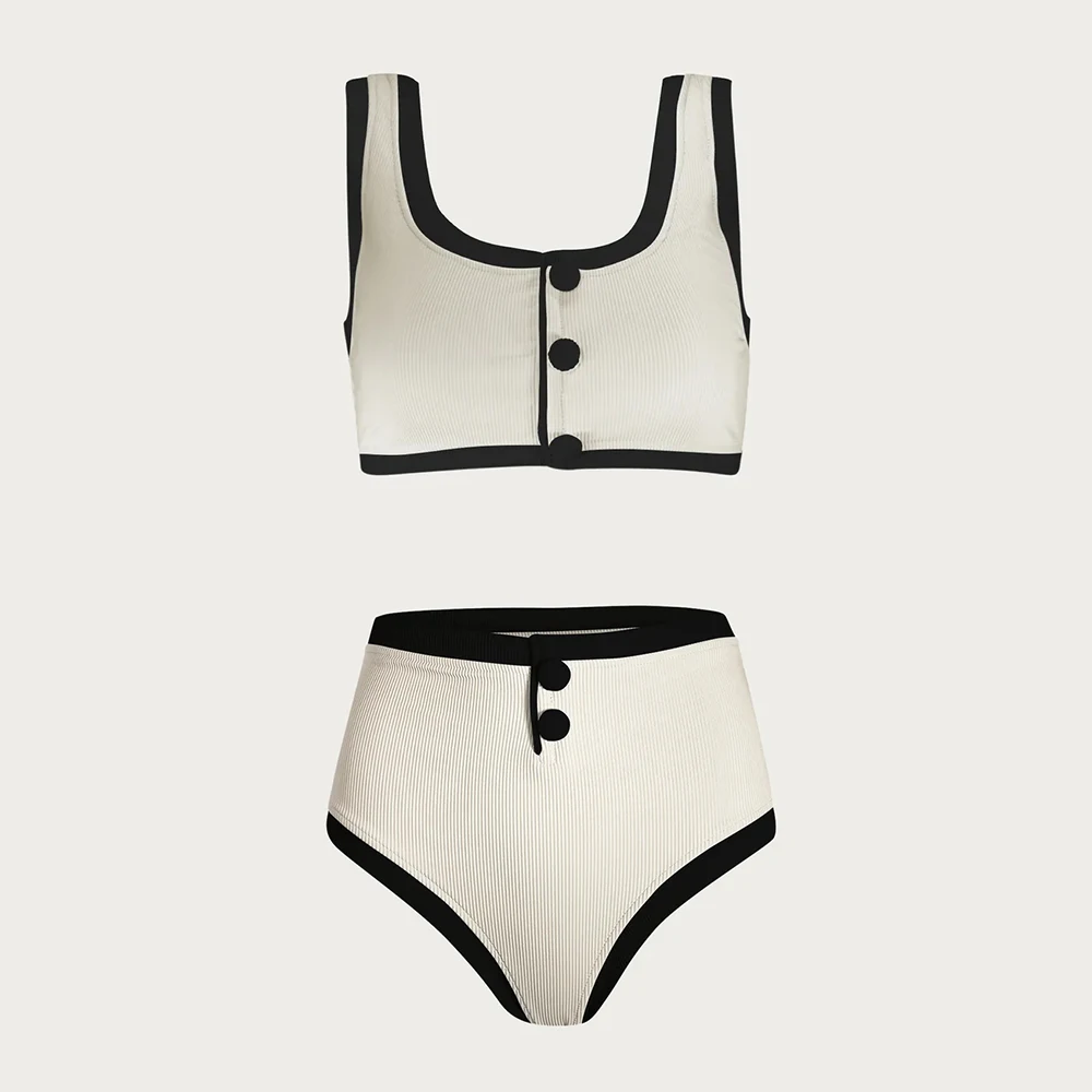 Button High Waist Vintage Bikini Set