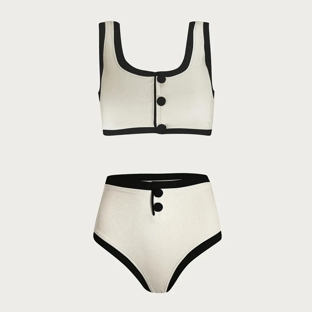 Button High Waist Vintage Bikini Set