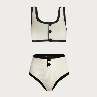 Button High Waist Vintage Bikini Set