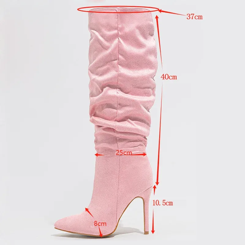 Pleated Pointed Toe Knee-High Boots