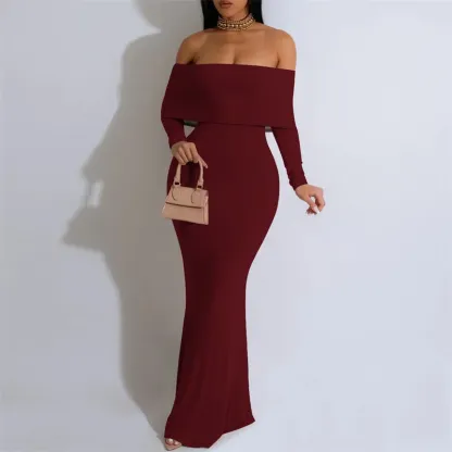 Off Shoulder Long Sleeve Bodycon Maxi Dress