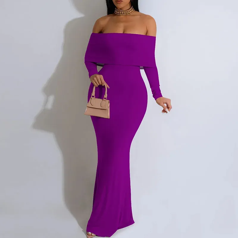 Off Shoulder Long Sleeve Bodycon Maxi Dress