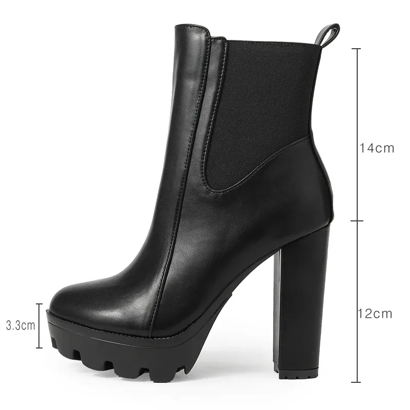 Leather High Heel Platform Ankle Boots